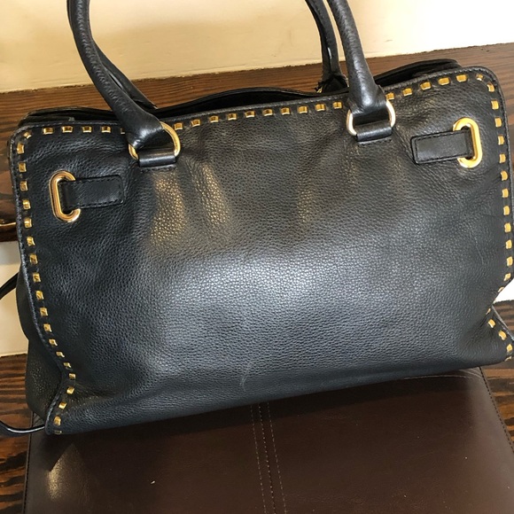 MICHAEL KORS Metal Woven Tumbled Black Leather Crossbody Satchel - Picture 3 of 14